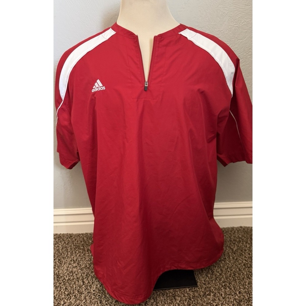 Adidas Pullover Shirt Mens Size XL Red 1/4 Zip Short Sleeve‎ Lightweight Loose